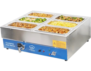 lot 17207 image: 6 Pan Commercial Food Warmer, Electric Bain Marie Countertop Stainless Steel Buffet Steam Table for Catering and Restaurants(6�13 GN Pan,120V1700W) - Retail $289