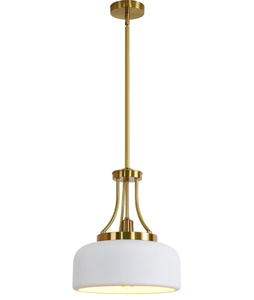 lot 17213 image: 13.8-inch Nordic Country-Style Farmhouse-Style Pendant lamp. The Matte White Interior is White and Suitable for use in Kitchen Islands, bedrooms and Other Areas. - Retail $109