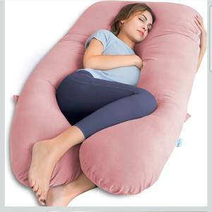 lot 17217 image: QUEEN ROSE Extra Long Pregnancy Pillows, 60 Inch U Shaped Body Pillow for Sleeping, Cooling Maternity Pillow for Pregnant Women, Body Support for Adults, with Soft Silky Cover, Pink - Retail $69