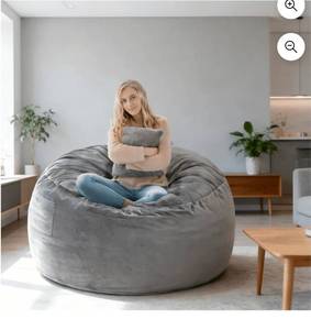 lot 17223 image: Bean Bag Chair, Memory Foam Bean Bag Chairs for Adults, with Removable Washable Soft Suede Cover, Comfy Beanbag Sofa for Living Room, Bedroom,Grey - Retail $129