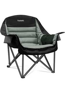 lot 17225 image: Oversized Camping Chair, Portable Folding Camping Chairs with Side Pocket, Cup Holder and Carry Bag, Heavy Duty Outdoor Camping Chairs for Adults, Fishing, Sports, Trip, up to 400lbs - Retail $106