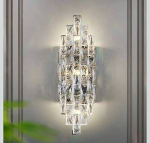 lot 17229 image: Modern Crystal Chrome Wall Sconces, Wall Light Fixtures, Indoor Wall Lamp, Vanity Wall Mount Lamps for Living Room Bedroom Bathroom Bedside Hallway Stairway - Retail $119