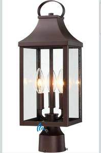 lot 17233 image: Dusk to Dawn Post Light Outdoor, Large 3-Light Lamp Post Light Fixture, Modern Pillar Outside Lighting Waterproof Post Lantern Lamp Outdoor Post Light Fixtures Pole Lights for Porch, Brown - Retail $69
