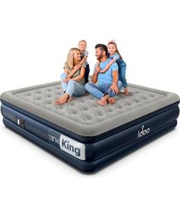 lot 17236 image: iDOO King Size Air Mattress with Built in Pump, 18 Raised Comfort Blow up Mattress King, Upgraded Inflatable Mattress for Guest Home, Temporary Air Bed with Storage Bag, colchon inflable, 750lbs Max - Retail $174