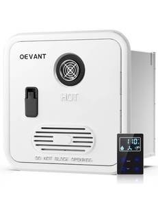 lot 17245 image: RV Tankless Water Heater,55,000 BTU RV Instant Water Heater with Remote Controller,16x16 inch Door��Front Water Outlet,Propane Gas, DC 12V, CSA Certificated,Compatible with All RVs-White - Retail $269