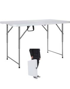 lot 17246 image: Folding Table 4 Foot Heavy Duty Plastic Utility Table Portable Thick Table Top Indoor Outdoor Adjustable Height with HandleTable,Sewing table Camping Party Gathering 330lb Weight Capacity White - Retail $59