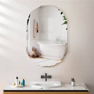 lot 17248 image: Beveled Bathroom Mirror, 24X36 Inch Single Beveled Edge Frameless, Beveled Edge Mirror��for Living Room Bedroom Entryway Mantel Hallway Decoration, Hang Horizontally or Vertically - Retail $119