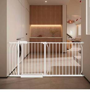 lot 17249 image: Extra Wide Baby Gate with Door Pressure Mounted 57.48-66.92 Inch,Child Baby Gates for Doorways No Drilling,Walk Through Dog Gate Indoor for The House Kitchen Stairs,White - Retail $93