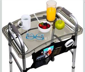 lot 17251 image: StrongArm Clear View Walker Tray  Bag  Non-Slip Mat & Cup Holder, Tray for Folding Walkers, Food Tray, Walker Accessories, Tray Table for Standard Adult Walkers (Black) - Retail $44