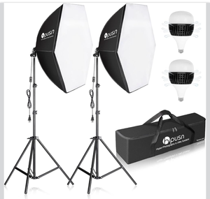 lot 17258 image: HPUSN Softbox Photography Lighting Kit 30X30 Professional Continuous Lighting System Photo Studio Equipment with 2pcs E27 Socket 5400K Bulbs for Portraits Advertising Shooting YouTube Video - Retail $89