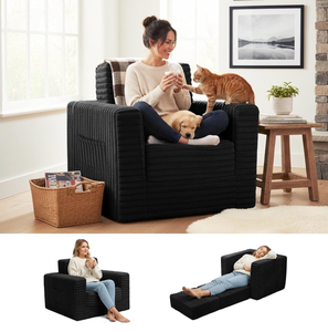 lot 17259 image: Welnow Folding Sofa Bed with Ottoman, Convertible 2-in-1 Boneless Couch Futon Lounge Chair Bed for Adults, Comfy Fold Out Sleeper Sofa for Small Spaces, Living Room, Bedroom, or Dorm, Black - Retail $155