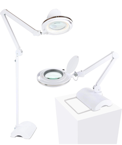 lot 17261 image: Brightech LightView Pro 2 in 1 Magnifying Floor Lamp & Table Lamp - Hands Free Magnifier with Bright LED Light for Reading - Work light With Adjustable Arms - Standing Mag Lamp - Retail $119
