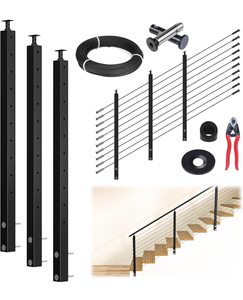 lot 17267 image: Muzata 10-15FT Modular Black Side Mount Cable Railing Kit 36 Inch 3 Stair Post Kit Complete Set Cable Railing System for Stairs Length Adjustable with Paper User Guide (No Handrail) RWF1 BA4S - Retail $285