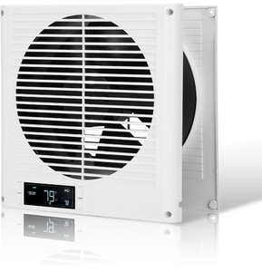 lot 17269 image: 8 Through Wall Fan 305 CFM, Room to Room Air Transfer Fan, Reversible Airflow Design, Programmable Timer, Quietly Circulating Air for Home, Office, Closet, Laundry Room & More - Retail $77