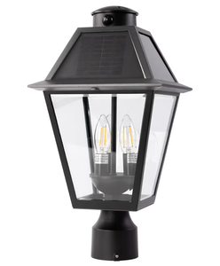 lot 17271 image: LUTEC Outdoor Solar Lamp Post Light with Motion Sensor, Dusk to Dawn Waterproof Pole Light Head with Three Modes, Exterior Black Solar Powered Fence Post Light Fixtures for Outside - Retail $149