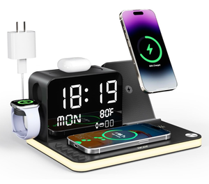 lot 17275 image: acer 7-in-1 Wireless Charging Station Charger Stand for Multiple Devices for Apple - iPhone 16 15 14 13 12 Pro Max Apple Watch Airpods, Wireless Charger iPhone Charging Station with Bluetooth TimeSyn - Retail $79