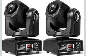 lot 17292 image: UKing Stage Lights Moving Head Lights 8 Gobos 8 Colors 11 Channels 25W Spotlights DMX 512 with Sound Activated for Wedding DJ Party Stage Lighting 2PCS - Retail $134