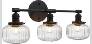 lot 17296 image: Pathson 3-Lights Globe Wall Sconce Lamps, Striped Glass Bathroom Sconces for Mirror, Hardwired Wall Vanity Light Fixtures, Vintage Home Wall Lamps Decor for Living Room, E26 Base - Retail $165