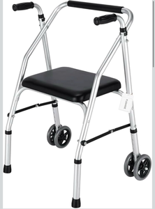 lot 17303 image: Standard Walker,Aluminum Folding Lightweight Walkers with Seat Support up to 300lbs,Adjustable Height with 5-inches, 2-Wheels Narrow Walkers for Seniors&Handicapped,Black,YMX8236XC - Retail $100