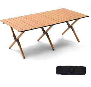 lot 17305 image: Folding Camping Table, 48Inch Lightweight Roll-Up Table Aluminum Low Portable Picnic Table with Carrying Bag for Outdoor, Beach, Picnic, Backyards, BBQ and Party Log Color - Retail $99