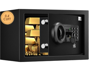 lot 17308 image: Tenamic Safe Box 0.4 Cuft Fireproof, Waterproof, Keypad Small Cabinet Lock Box, Solid Alloy Steel Office Hotel Home Mini Safe, Black - Retail $49