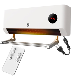 lot 17313 image: Electric Space Heater, 1500W Small Space Heater for Indoor Use, LCD Display, PTC Ceramic Heater, 3 Heat Settings, Remote Control, Wall-Mount & Desk Heater for Bedroom, Energy Efficient & Quiet - Retail $129