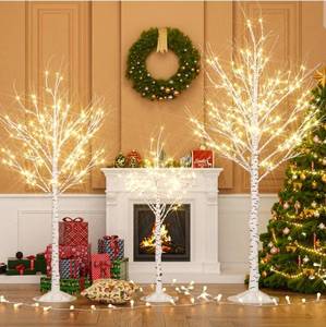 lot 17324 image: Cofiyard Outdoor Christmas Decorations Lighted Birch Tree Set of 3, LED Warm White 4, 6 and 8 Feet, for Indoor Christmas Decor, Party, Garden, Yard, Wedding, Holiday - Retail $139