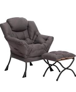 lot 17333 image: HollyHOME Lazy Chair with Foldable Ottoman, Accent Comfy Lounge Armchair and Folding Footrest Stool, Leisure Sofa Reading Chair and Footstool for Living Room, Bedroom, Dorm,Dark Grey - Retail $129