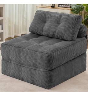 lot 17343 image: HABUTWAY Folding Sofa Bed, Convertible Sleeper Chair Bed wDual-Pillow & Handle, Foldable Floor Sofa Lounge wBack Support for Living Room, Bedroom, Apartment, Office, Single, Grey - Retail $109