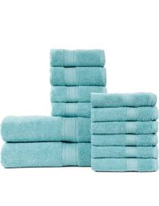 lot 17345 image: HILLFAIR 12-Piece Cotton Bath Towel Set - 600 GSM - Hotel Spa Towels - 2 Bath, 4 Hand, 6 Washcloths - Absorbent Soft Cotton - Ocean Blue - Retail $0