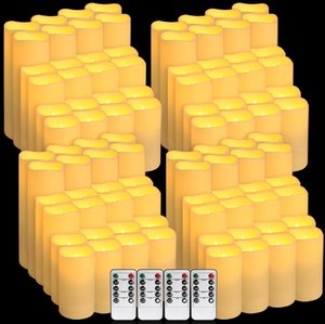lot 17353 image: Set of 96 Flameless Led Battery Opeated (D2.2 x H456) Waterproof Outdoor Indoor Candles with 10-Key Remotes and Cycling 24 Hours Timer - Retail $139