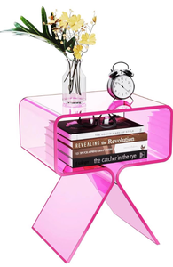 lot 17358 image: Acrylic Nightstand Side Table Modern Design Clear Home Decor Display End Table for Living Room (Pink) - Retail $112