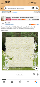 lot 17359 image: Fanqisi White Floral Wall Backdrop 24 Packs 15x15 Inches 3D Artificial Floral Wall Panels for Wedding Anniversary Party Decorations - Retail $179