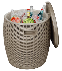 lot 17364 image: EasyUp Outdoor Cooler Side Table �� 17 Inch Resin Ice Cooler Table for Wine, Champagne, and Beverages �� Elegant Party, Wedding, and Home Cool Bar (16.73 x 16.73 x 17.32 Inches, 8.16 lbs) (Grey) - Retail $69