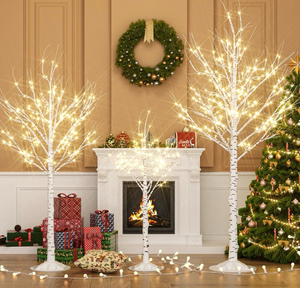 lot 17365 image: Outdoor Christmas Decorations Lighted Birch Tree Set of 3, LED Warm White 4, 6 and 8 Feet, for Indoor Christmas Decor, Party, Garden, Yard, Wedding, Holiday - Retail $139