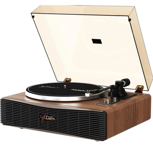 lot 17367 image: Paron Record Player Vintage Turntable for Vinyl Records with Built-in Speakers Bluetooth Retro Phonograph Wood Walnut - Retail $229