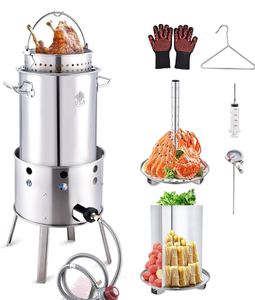 lot 17369 image: ARC 32QT Stainless Steel Turkey Fryer Kit With Burner, Seafood Boil Pot And Burner With Basket,Crawfish Boil Tamale Steamer Crab Boil Pot With Injector Thermometer, High Temperature Resistant Gloves - Retail $149