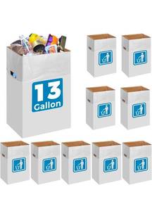 lot 17378 image: 13 Gallon Cardboard Trash cans for Events (Pack of 10)�� with 20 Liners Included��Be applicableOutdoor Events pop up Trash cans for Parties��Reusable Portable Garbage Can��in-Home Recycling Bins - Retail $45