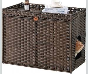 lot 17380 image: Cat Litter Box Enclosure Furniture, Handwoven Rattan Hidden Litter Box with Mat, Large Space Cat House with 2 S-Shaped Hooks, 30.3 x 18.3 x 24.4 Inches, Indoor for Living Room Apartment Brown - Retail $82
