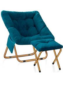 lot 17381 image: Comfy Saucer Chair, Foldable Living Room Chairs, Soft Faux Fur Lounge Chair for Bedroom, Reading Chairs for Adults, Teens, X-Large (Teal Blue) - Retail $86