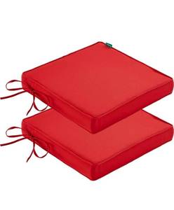lot 17382 image: Patio Chair Cushions Waterproof Outdoor Seat Cushions for Patio Furniture Set of 2 with Ties, 19 x 19 Inch, Red - Retail $0