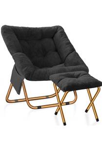 lot 17384 image: Comfy Saucer Chair, Foldable Living Room Chairs, Soft Faux Fur Lounge Chair for Bedroom, Reading Chairs for Adults,Teens, X-Large (Black) - Retail $99