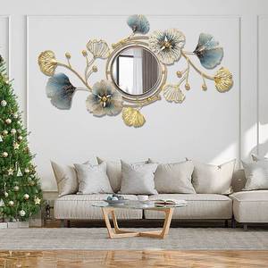 lot 17386 image: Metal Wall Mirrors Decor, Large Ginkgo Leaf Wall-Mounted Mirrors, Big Wall Decor Mirror, 3D Creative Modern Hanging Wall Mirrors Decorative, for Living Room Bedroom Entryway Bathroom (62.2X35.4In) - Retail $109