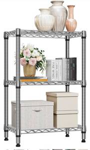 lot 17390 image: 750 lbs 3 Tier Shelf Metal Storage Shelves Shelving Wire Rack Heavy Duty Closet Organizers for Garage Kitchen Bathroom Laundry Chrome 13.8 D x 23.6 W x 35.5 H - Retail $0