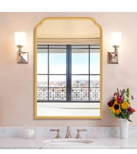 lot 17397 image: 20X30 Inch Gold Bathroom Mirror for Wall, Modern Rounded Corner Rectangle Mirror with Non-Rusting Iron Metal Framed Bathroom Vanity Mirror for Over Sink Wall Decor(Tempered Glass) - Retail $89