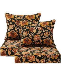 lot 17400 image: Outdoor Patio Chair Cushions Set, 24 x 24, Water-Repellent, Fade Resistant, Deep Seat Bottom and Back Cushion for Backyard, Couch, Sofa and Patio Furniture, Red Yellow Vine Flower - Retail $65