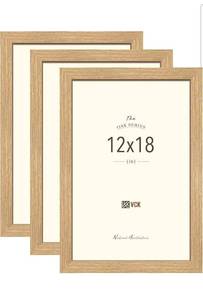 lot 17405 image: VCK 12x18 Poster Picture Frame Set of 3 - Beige Oak, Natural Solid Wood Frames with Polished Plexiglass - Retail $35