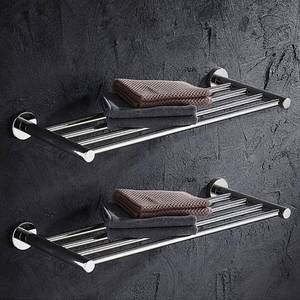 lot 17414 image: Bathroom Towel Rack, Hotel Style Towel Racks for Bathroom Wall Mounted, Modern Towel Bar Rack 23.6 Inch, 2-Tier Towel Shelves, Chrome - Retail $39