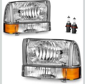 lot 17416 image: Headlights Assembly for 1999-2004 Ford Super Duty F250 F350 F450 F550,for 2000-2004 Ford Excursion with Bumper Signal Corner Light WBulbs (NOT FOR SEALED BEAM MODELS) Pair Set - Retail $98