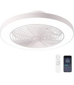 lot 17419 image: Orison Ceiling Fans with Lights, Low Profile Ceiling Fan with Lights and Remote, 6 Wind Speeds Smart Flush Mount Ceiling Fan for Bedroom, Kids Room and Living Room 19.7 (White) - Retail $89